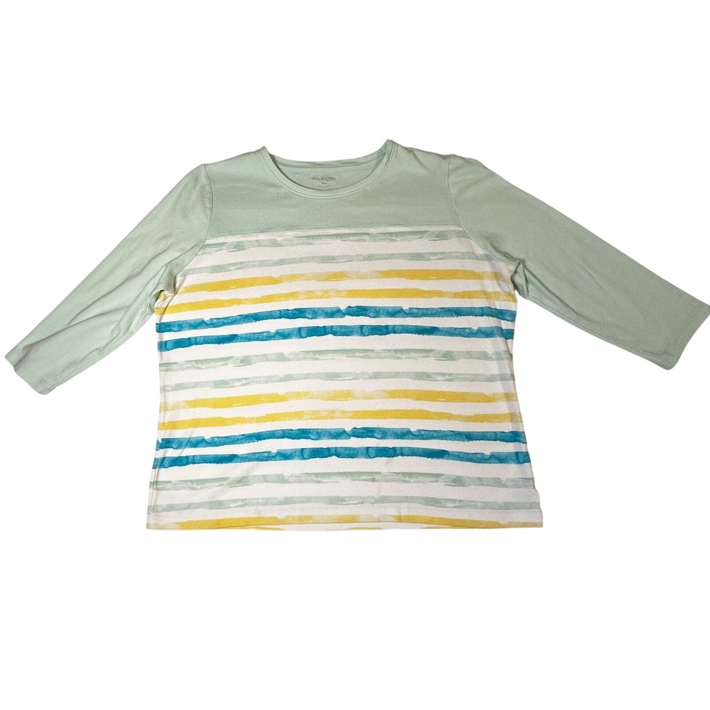 Kim Rogers Petite XL women's 3/4 sleeve shirt mint green with stripes